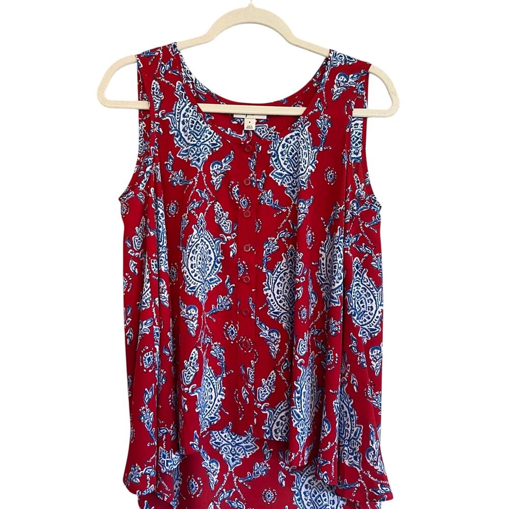 Style & Co Aztec Plaid Button-up Print Tank Top Blue Flowy Women's S NWT $50